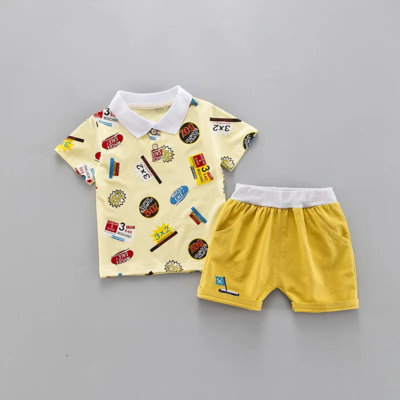 Roupas de Verão T-merda + Calças Criança Menino Meninos Algodão Turn-down Camiseta Crianças Conjunto Curtas 1 2 3 4 Anos 11 Cheap Conjuntos de roupas
