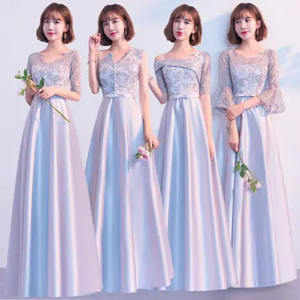 

Beauty-Emily Bridesmaid Dresses 2019 Long V-neck Lace A-line Wedding Party Gown Formal Dress Robe De Soiree