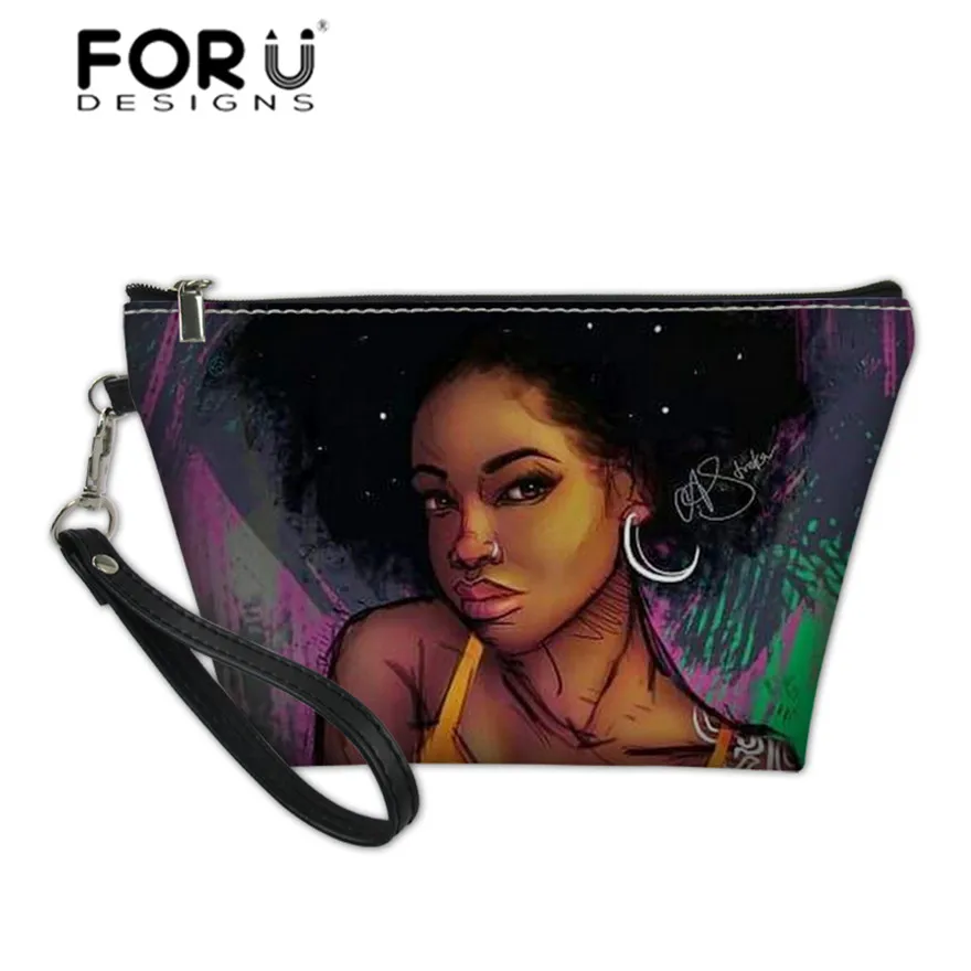 

FORUDESIGNS Art Black African Girl Printing Cosmetic Cases Women Travel Toiletry Bags Ladies Portable Wash Kit Bag for Females