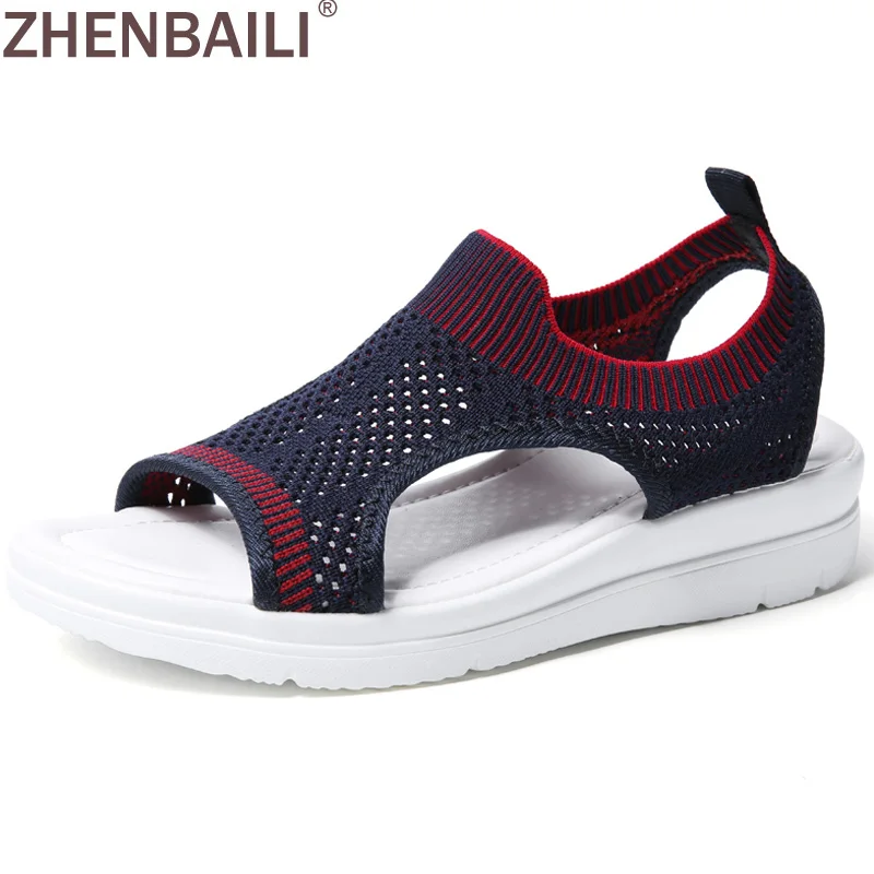 

ZHENBAILI Plus Size 35-45 Summer Mesh Upper Breathable Lightweight Platform Women Wedges Shoes 2019 Peep Toe Slip On Sandals