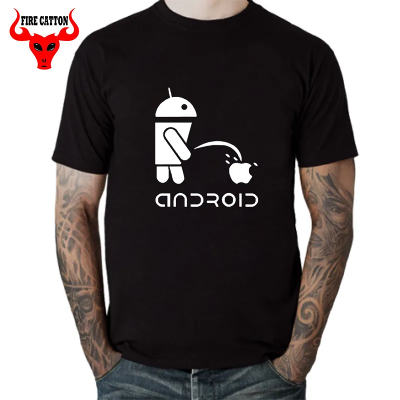 

Cotton Tshirt Android Robot Male T Shirts Men Android Pees Apple Humor Logo Printed Funny T-Shirt Short Sleeve Android Tee Shirt