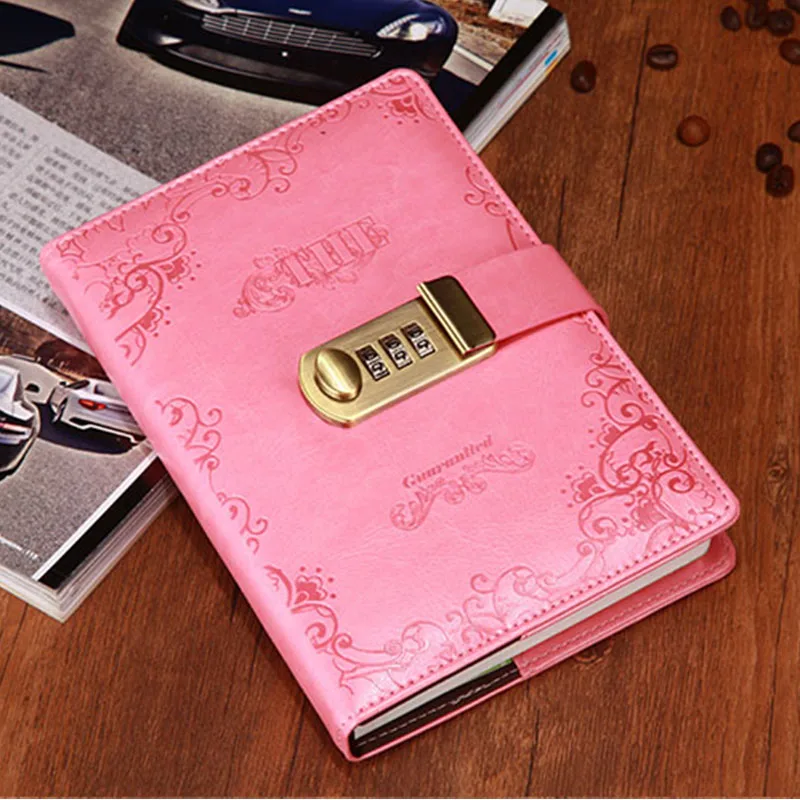 NEW Vintage notebook personal diary with lock code thick leather