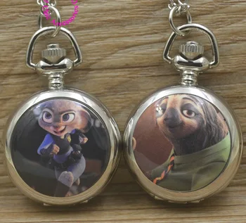 

wholesale fashion quartz zootopia Judy Flash pocket watch necklace women rabbit sloth picture fob watches girl cute antibrittle