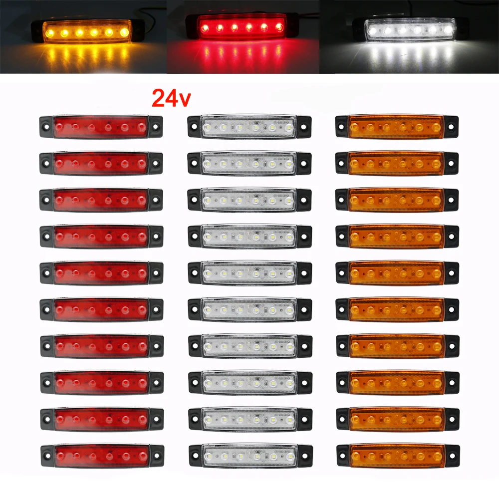 30 шт. 24 в 6 светодиодный красный+ желтый+ белый для автобуса, грузовика, прицепа звукоснимателя боковой габаритный индикатор светильник
