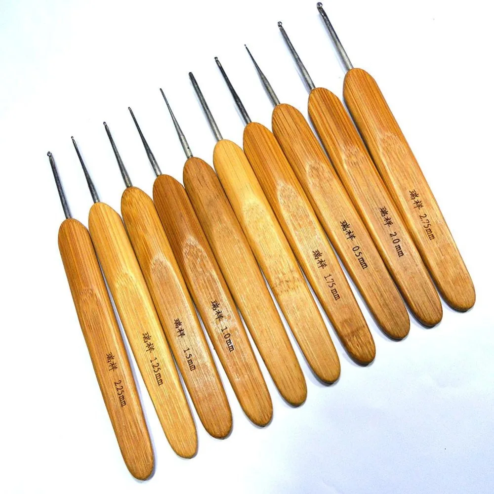 10PC/SET Knitted tools bamboo handle hook needle laciness lace needle