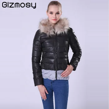 

Gizmosy Women Winter Coat Cotton Padded Jacket Short Knitted Hood Fur Collar Cotton Padded Parkas Ladies Outwear SY005-1