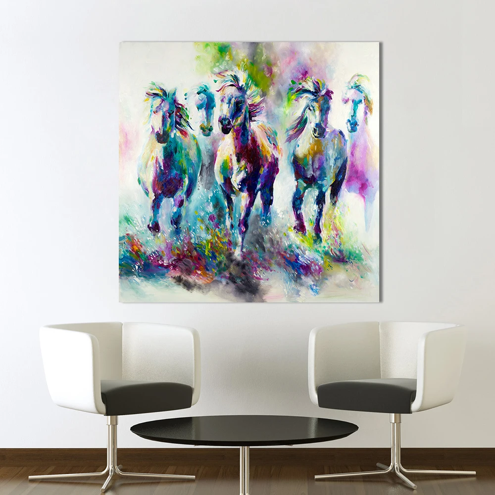 Abstract Art Colorful Horses Painting Printed on Canvas