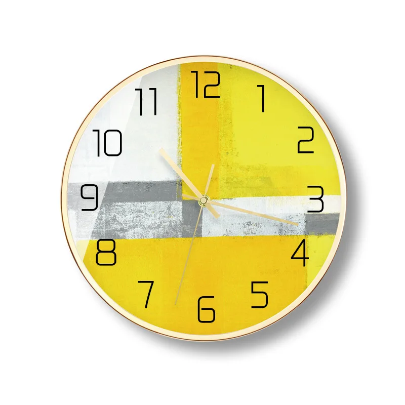 Абстрактные желтые бесшумные металлические круглые декоративные часы Современные популярные великолепные позолоченные декоративные часы для дома - Цвет: G