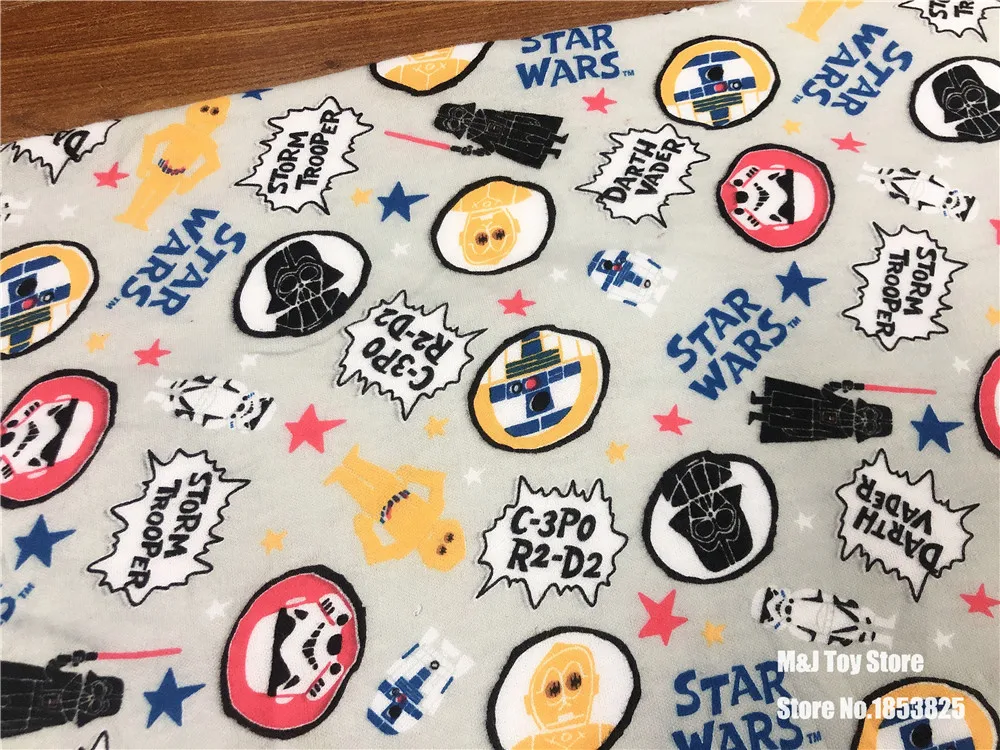 50*195 см, эластичная трикотажная хлопковая ткань с изображением робота из мультфильма «Звездные войны» для шитья, лоскутные рубашки для мальчиков, пижамы и шляпы
