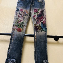 3D Стрейчевые джинсы и 3D цветочные узоры рисуют расклешенные брюки женские элегантные стильные джинсы брюки с кисточками для женских джинсов