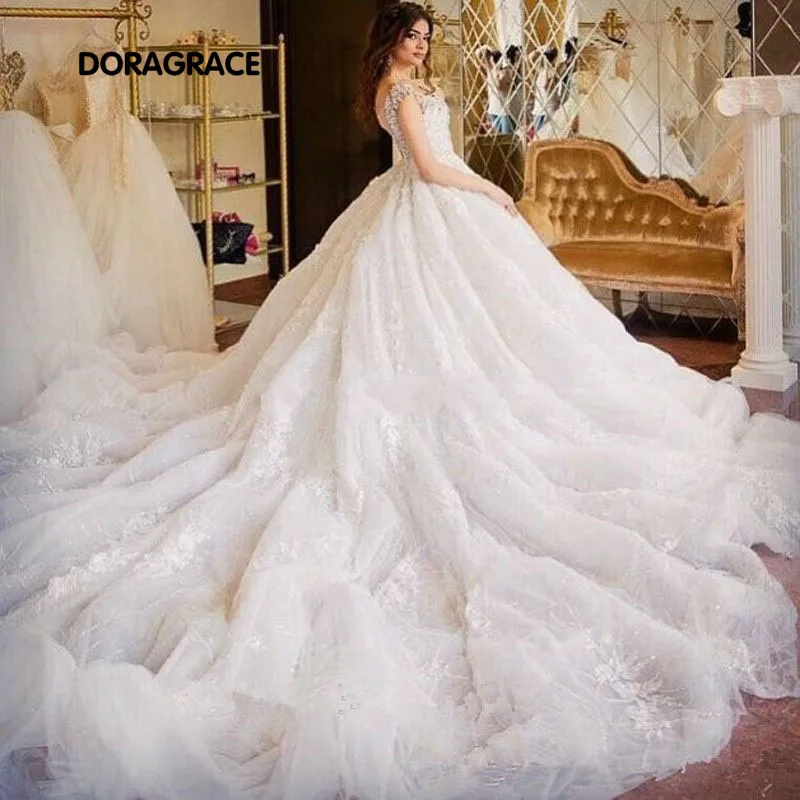 

vestidos de novia Gorgeous V Neck Beaded Tulle Princess Wedding Gowns Designer Wedding Dresses DG0094