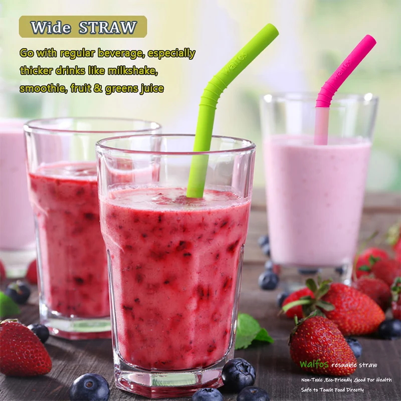 Drinking Straws WALFOS 5 Pieces/Set Reusable Silicone Straws Set Extra Long Flexible Straws Bar Accessories