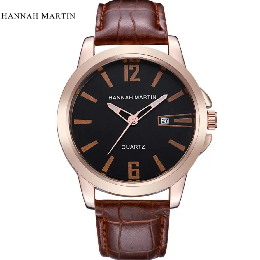 

Hannah Martin Watches Men Luxury Men Date Leather Stainless Steel Sport Quartz Wristwatch Bangle Bracelet 2017 New