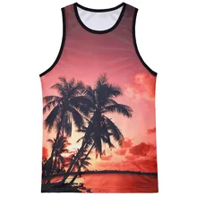 Мужские топы Модные мужские повседневные с принтом Гавайские пейзажи тонкий без рукавов майка блузка