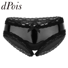 Женское нижнее белье Wet Look лакированная кожа Привлекательные трусики кружева край обрезки открытый промежность V-Back выдалбливают низкая посадка мини-трусы нижнее белье
