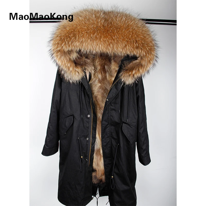 MaoMaoKong/Повседневная зимняя модная Женская Роскошная длинная парка с натуральным