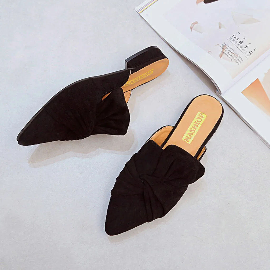 Women Slippers Flock Bowtie Female Mules Fashion Low Heels Shoes Pointed Toe Ladies Plus Size Elegant Woman Slipper#3