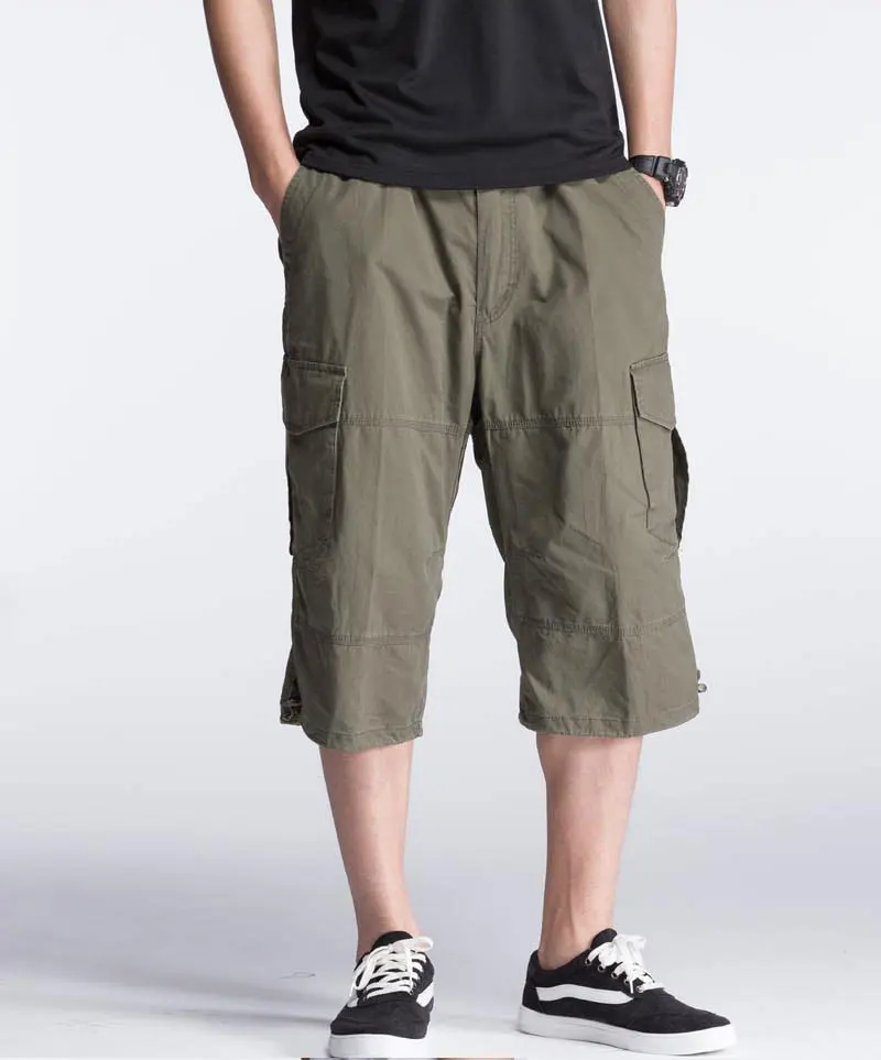 Летние шорты для мужчин размера плюс, повседневные хлопковые пляжные шорты с несколькими карманами, Свободные мешковатые шорты для бега