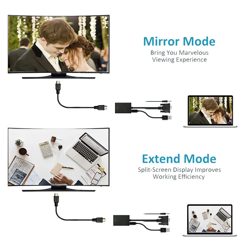 Кабель переходник Rovtop 1080P VGA папа HDMI мама с аудио и USB кабелем|Кабели VGA| |