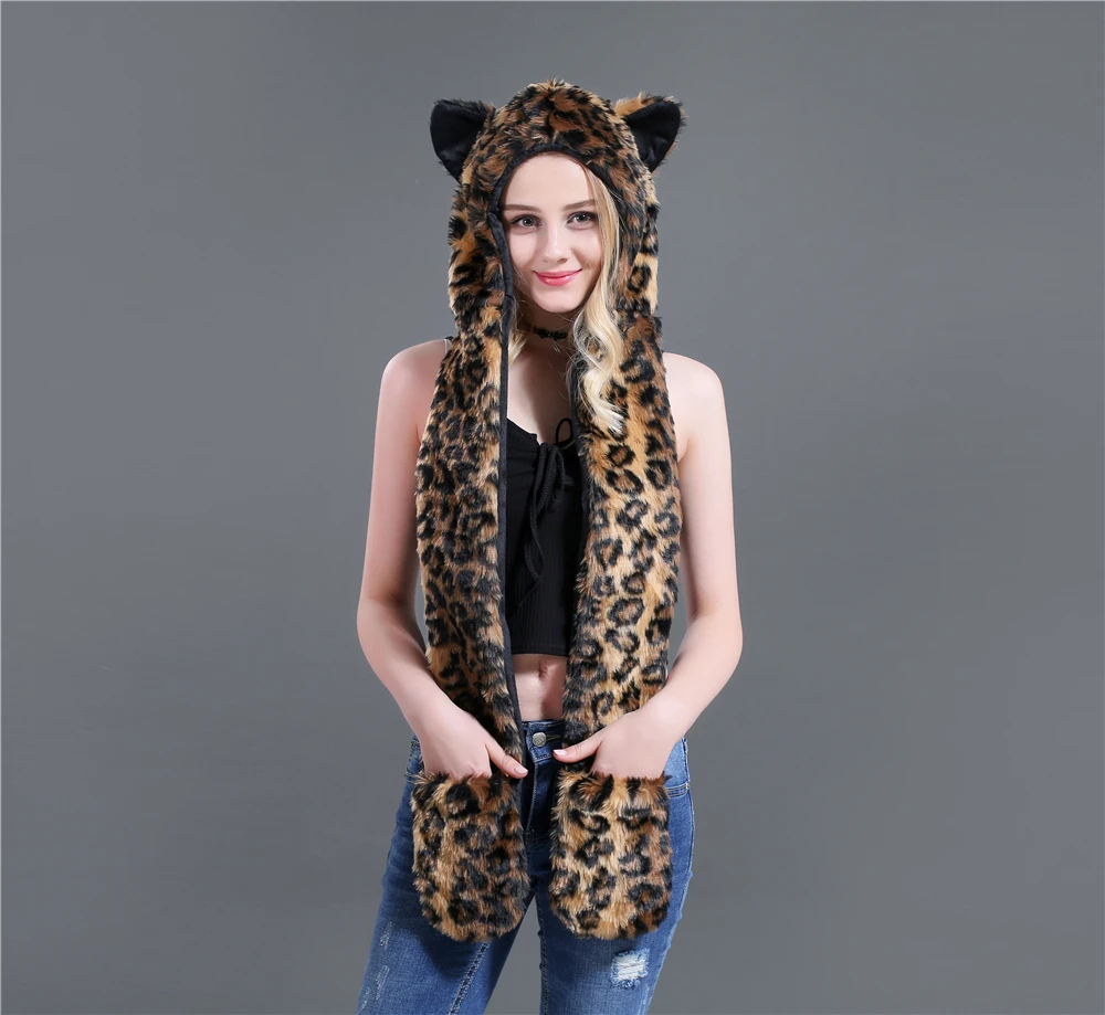  New Autumn And Winte Winter Faux Straw Women Hat Cap Fashion Cartoon 14 Animal Types Hats For Women Scarf Gloves HC64 (10)