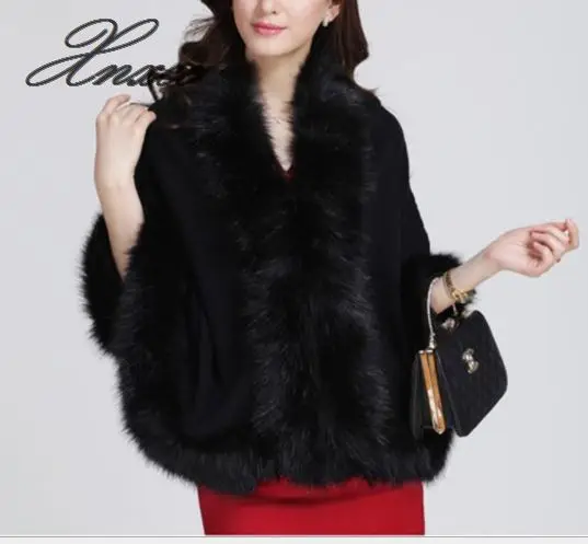 

Xnxee 2019 autumn and winter women's large size sweater coat Europe and America solid color loose imitation fox fur cape shawl