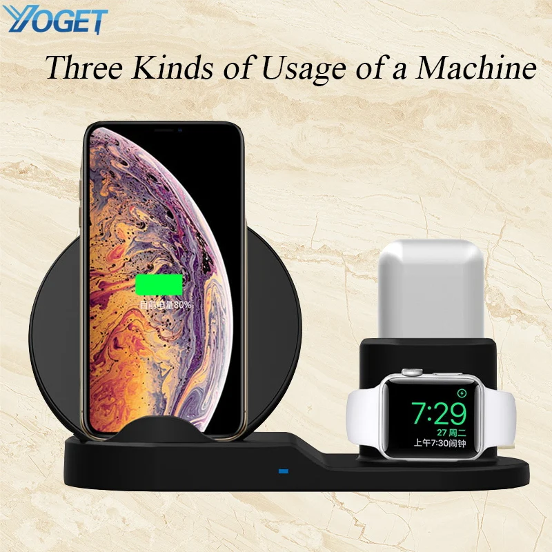 Беспроводной стойка для зарядного устройства 3 в 1 iPhone X 8 XS AirPods Apple Watch Зарядное