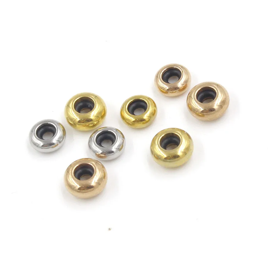 

Gold Steel Color Stainless Steel Spacer Beads With Rubber Core Inside Positioning Stopper Beads 7mm 8mm 100piece /lot
