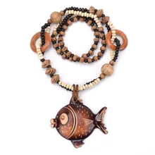 Океанские ветра стиль деревянные ручной резной большой рыбы DIY бисера кулон ожерелье Модные украшения для женщин подарок на день рождения