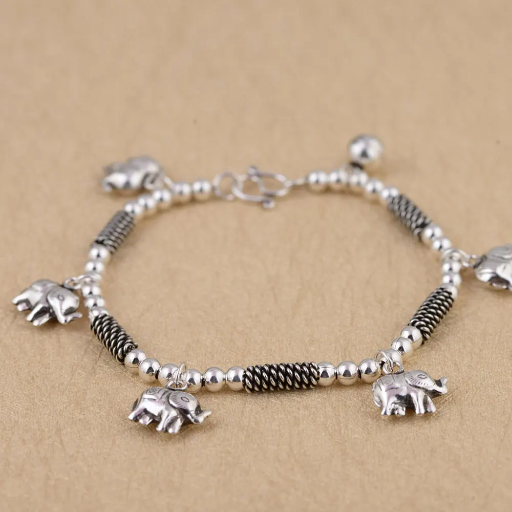 925-Silver-Elephant-Charm-Bracelet-19cm-Chain-Vintage-100-Original-S925-Thai-Silver-Bracelets-for-Women