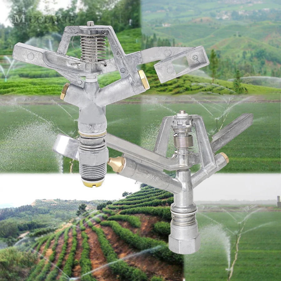 

MUCIAKIE 1PC Zinc Alloy Rotary Impact Drive Sprinkler Agriculture Field 2-Outlet Copper Nozzle Garden Irrigation Lawn Greenhouse