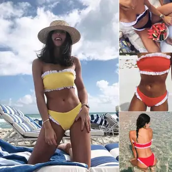 

Sexy Women Ruffles Bandage Brazilian Swimsuit Monokini Beach Swimwear Bikini Set Bathing Suit