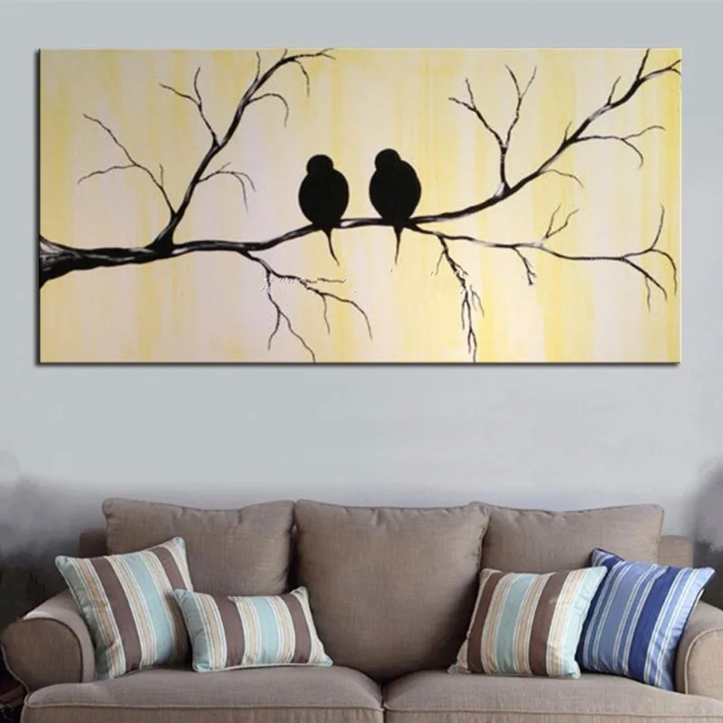 

Hand Painted Abstract Landscape Oil Paintings on Canvas Handmade Home Decor Wall Art Large Birds Tree Scenery Pictures Painting