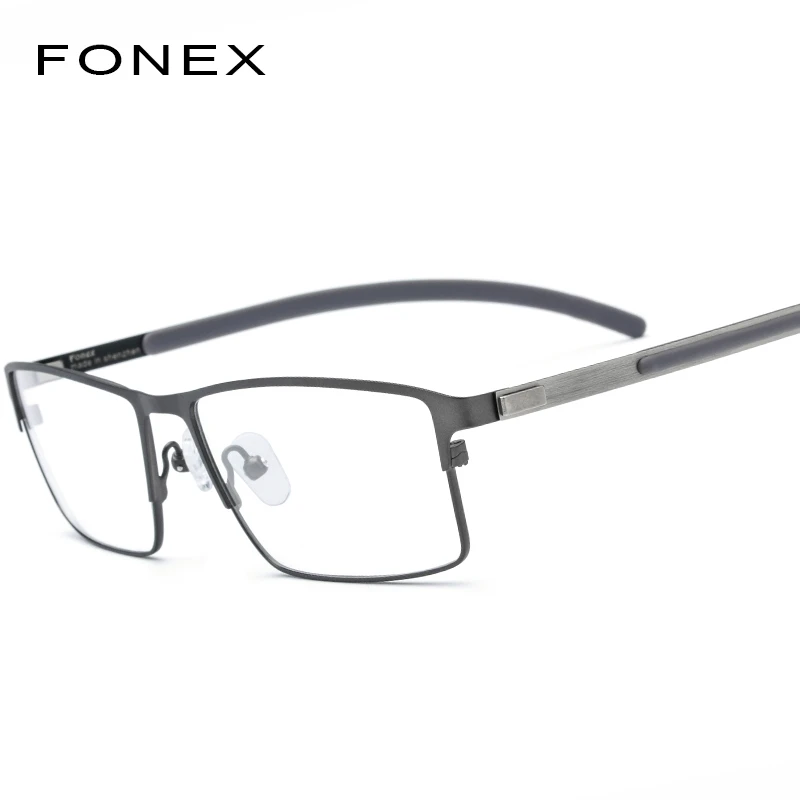 FONEX титановый сплав оптические очки мужские сверхлегкие квадратные очки для близорукости оправы по рецепту корейские Безвинтовые очки 982 - Цвет оправы: Серый