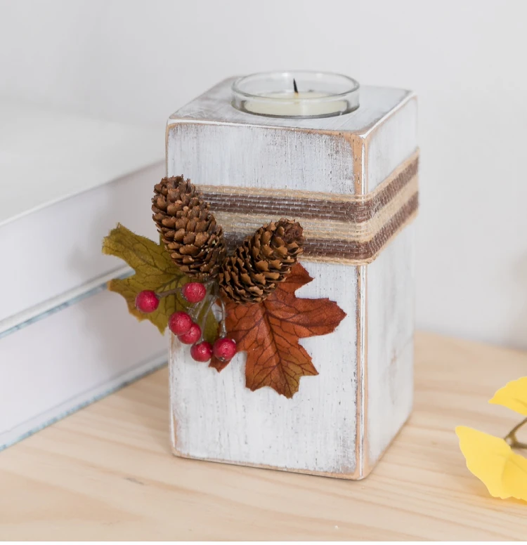 handmade shabby chic solid candle holder wood white (5)