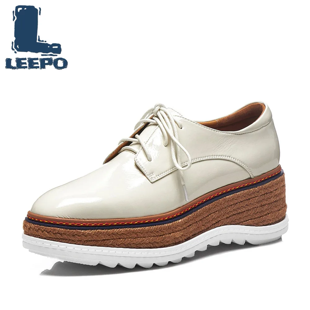 

LEEPO Flat Platform for Women Solid Shoes Woman Luxury Handmade Genuine Leather Shoes Female Wedge Retro Straw Platform Flats