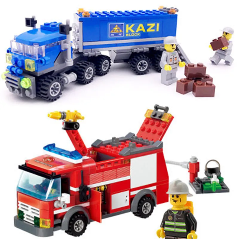 

KAZI CITY SERIES Transport Truck AND FIRE TRUCK Building Blocks DIY Bricks Educational Toys for Children