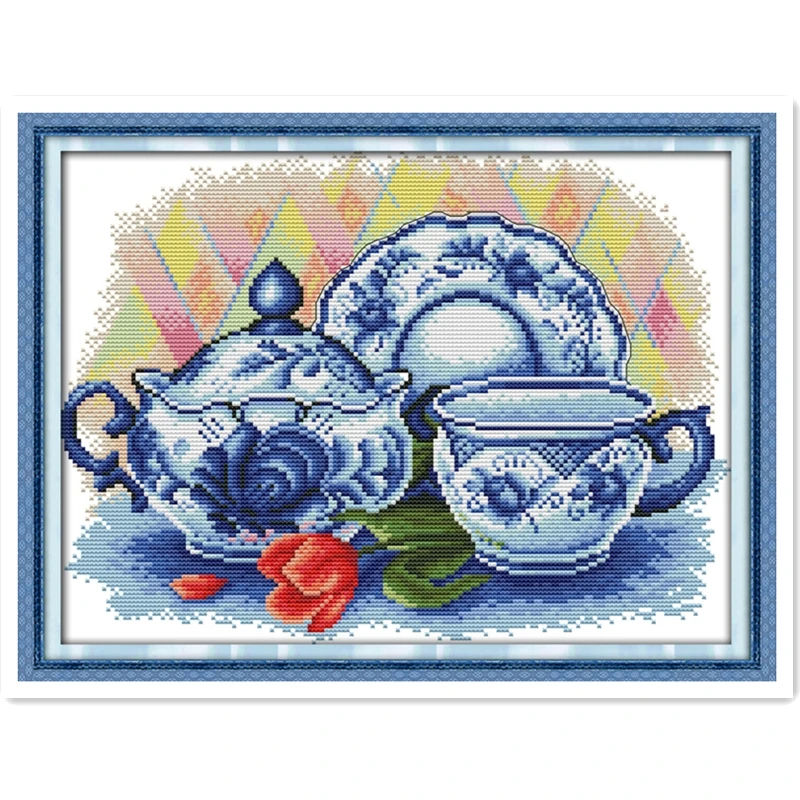

The Celadon Teapot DMC Cross Stitch Fabric Home Decor Chinese Counted Cross Stitch Pattern Embroidery Cross Set Home Decoration