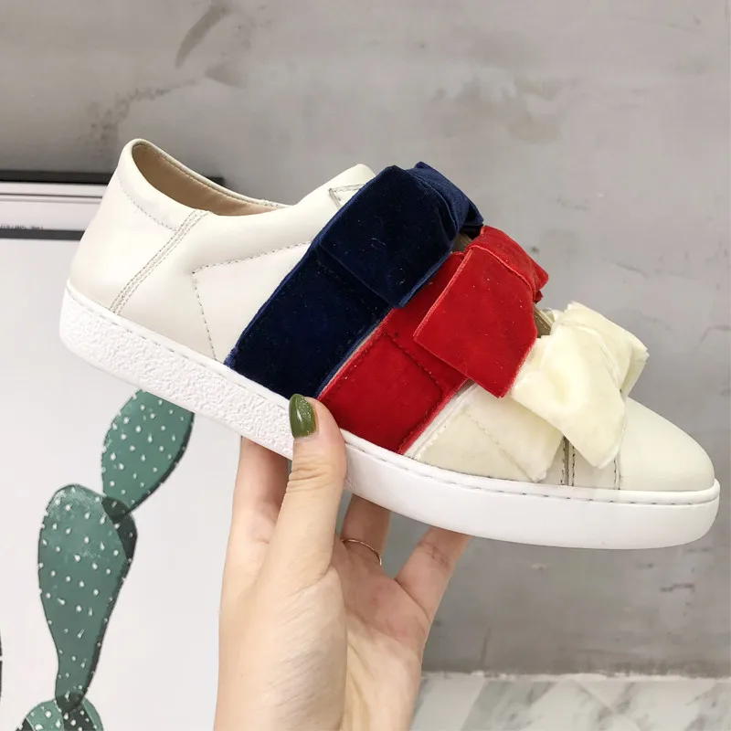 

Colorful Bow Tie Woman Shoes White Leather Women Casual Shoes Low Top Woman Flats Slip On Brand Chic Hot Lazy Woman Shoe Loafer