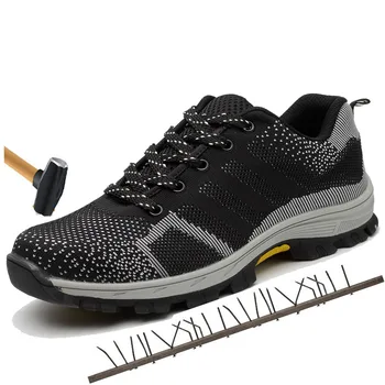 

Summer Outdoor Men's Plus Size 47,48 Breathable Mesh Steel Toe Protective Work Shoes Men Anti-slip Puncture Proof Safety Shoes