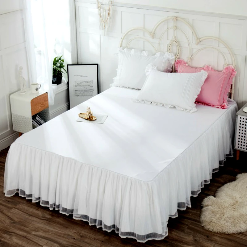 

Solid Color Double Layer Lace Ruffles Bed Skirt Cotton Comfortable Soft Multi-color Bed Covering Bed Cover Customizable size #s