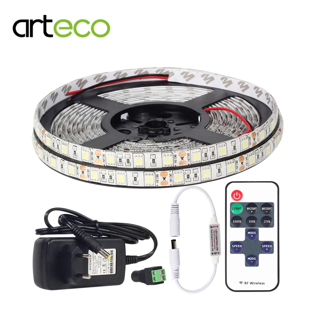 buy 11 KEY RF Single Color LED Controller set 5050 LED Strip 5M 60LEDs m ip20 ip65 Waterproof led strip 220V to 12V 3A power supply
