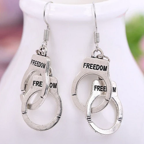 

New Arrival Women Vintage Punk Silver Plated Handcuffs Drop Dangle Hook Earrings Jewelry