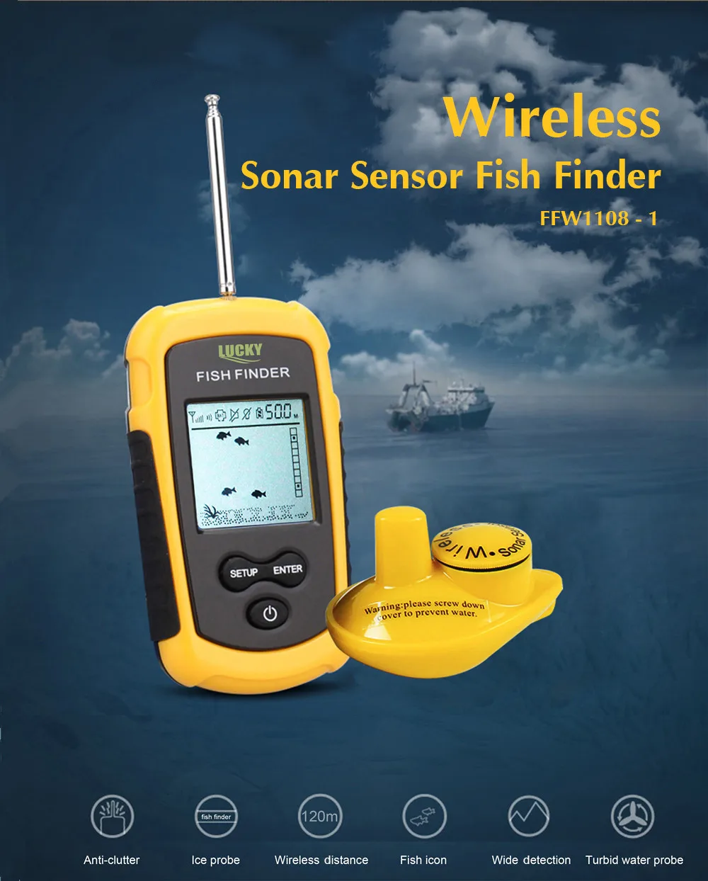 LUCKY FFW1108-1 Портативный Рыболокаторы Беспроводной Рыболокаторы Sonar Сенсор датчиков эхолот сигнализации детектор для рыбалки