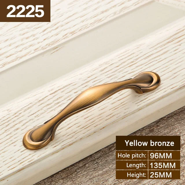 KAK винтажные античные желтые бронзовые ручки для шкафа, европейский стиль, ручки для ящиков, шкаф для шкафа, дверные ручки для мебели - Цвет: 2225-96