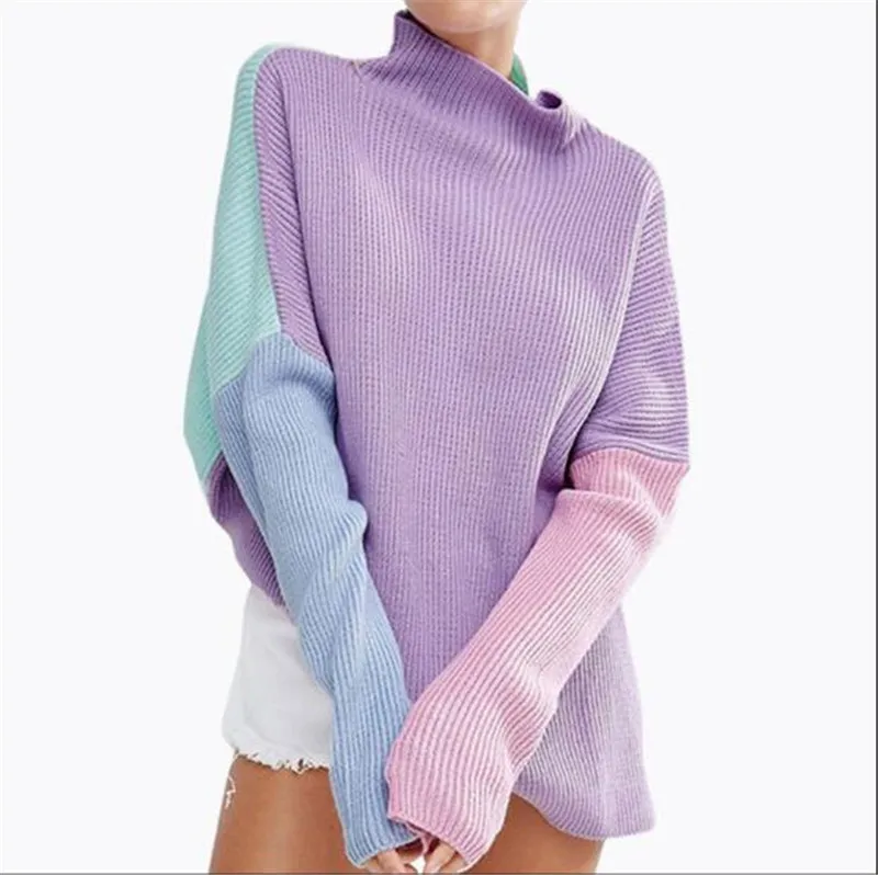 2018 осень-зима уличная оверсайз Rainbow Дизайнер взлетно-посадочной полосы свитер шить Цвета Свободные длинным рукавом Для женщин пуловер