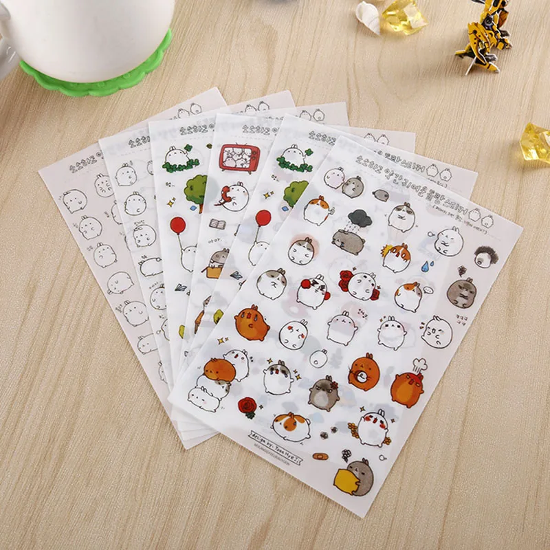 

6pc Yuangun Rabbit Cartoon Stickers Children's Toys Diy3d Kawaii Transparent Diary Decorative Collage Nursery Stationery Gift