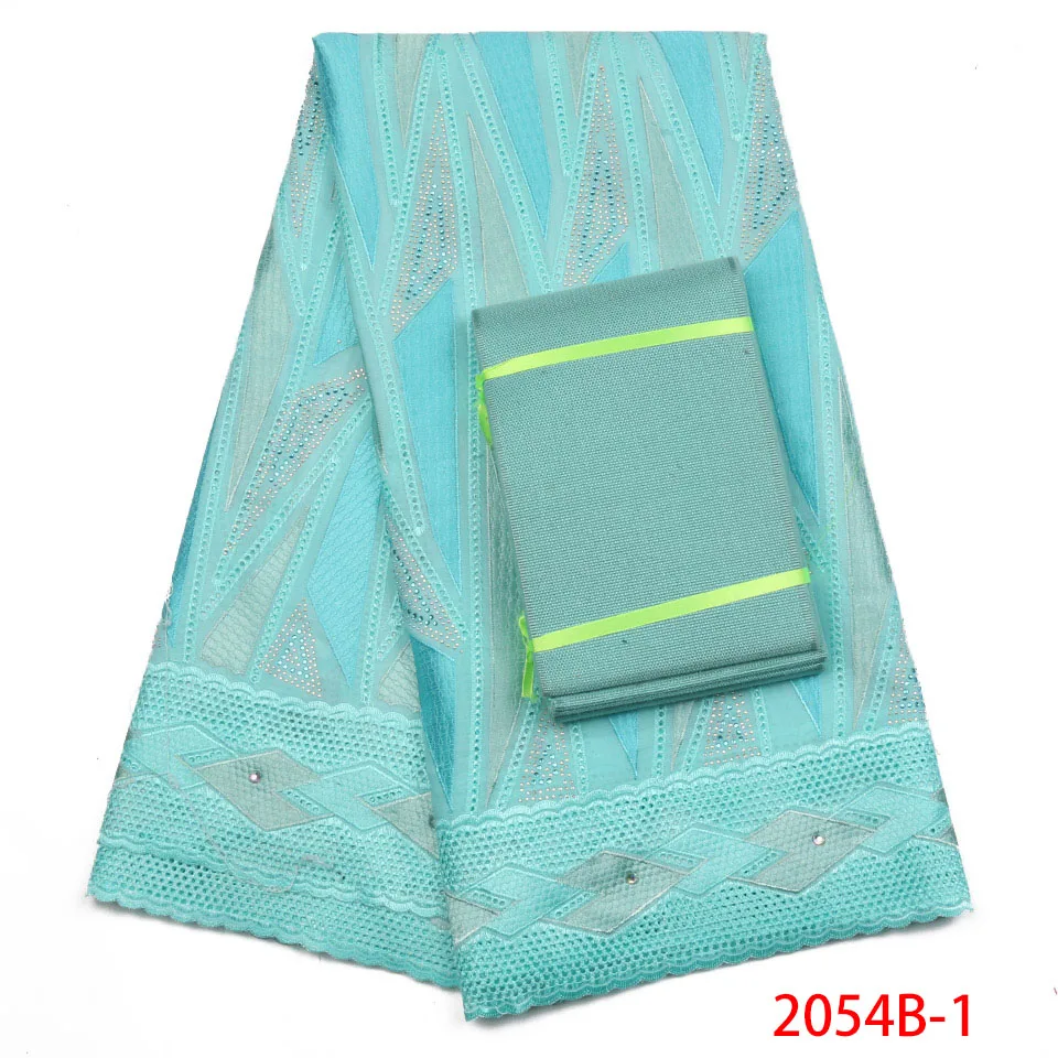 

Nigerian Lace Fabri With Aso Oke Cotton Fabric Dry Lace High Quality African Swiss Voile Lace With Stones Cotton Fabric QF2054B