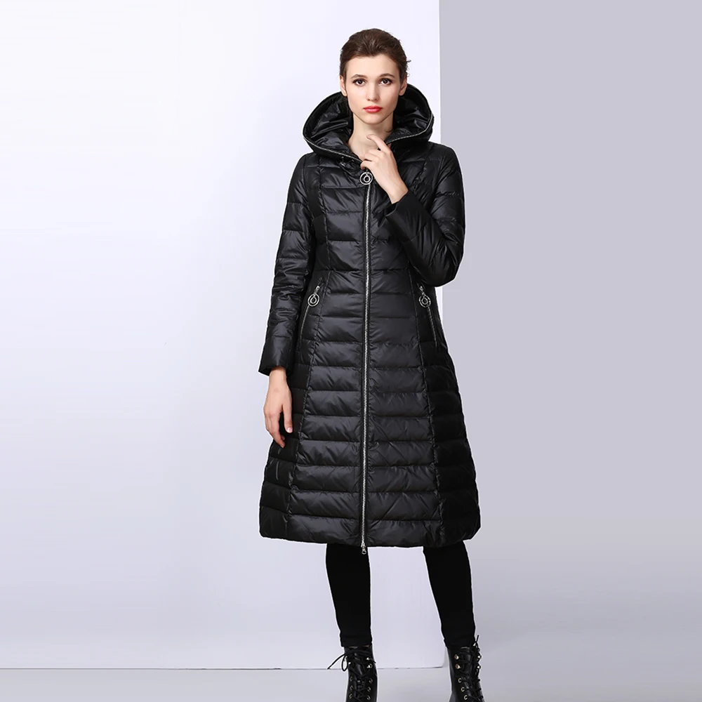 

Women Down Parka 2018 New Brand Winter Long Jacket Female Casual Thick Hooded Parka Outwear Warm White Duck Down Coat FR1005