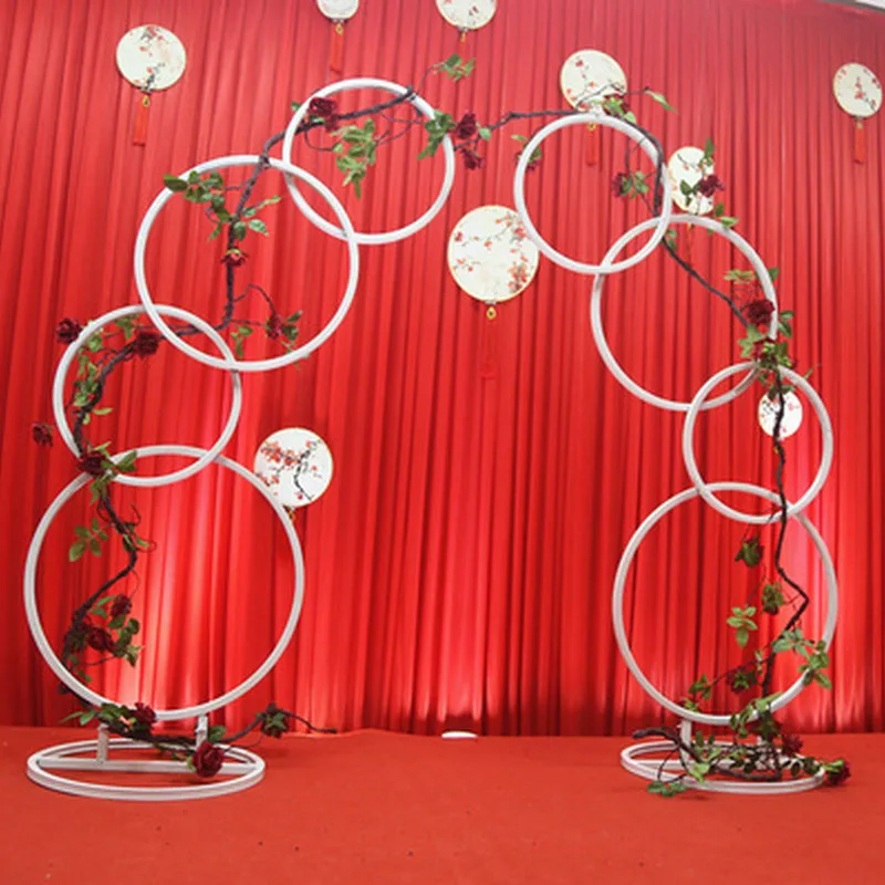 

Wrought iron curved arch ring wedding background frame accessory DIY round party with frame of flower background