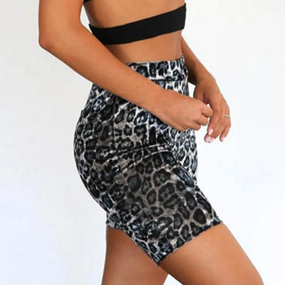 Для женщин Мода леопардовым принтом короткие высокая эластичность Тренажерный зал Активные велосипедные шорты Горячая распродажа;